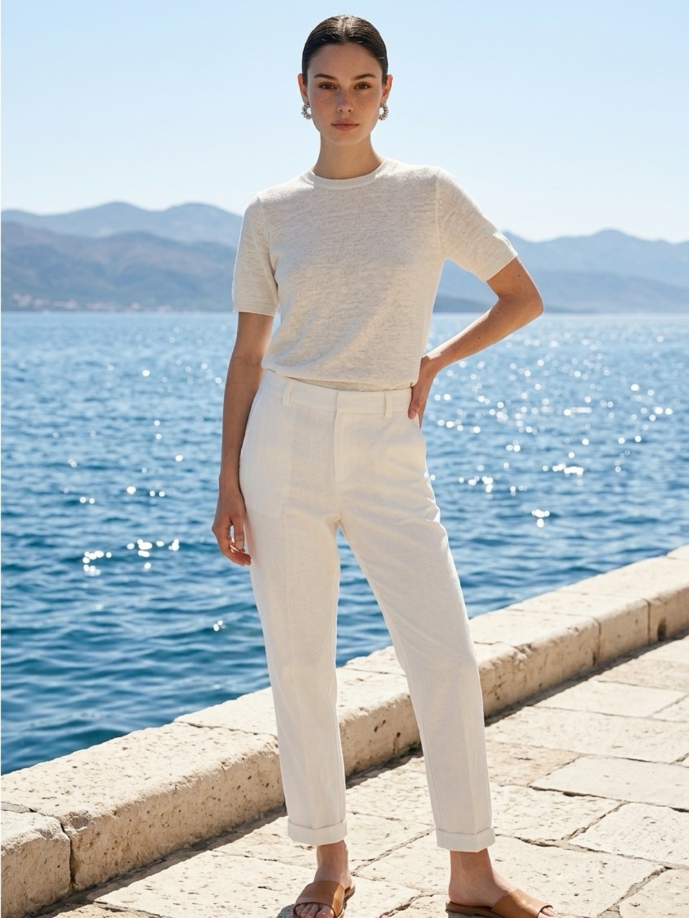 Vince Cream Cropped Linen-Blend Pants